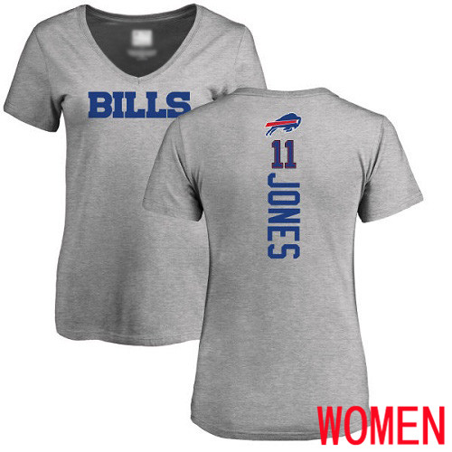 NFL Women Buffalo Bills #11 Zay Jones Ash Backer V-Neck T Shirt